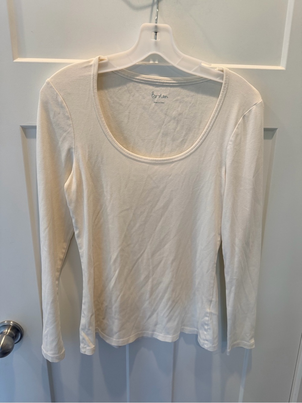 Boden Ivory Cotton Stretch Scoop Neck Long Sleeve Layering Top small